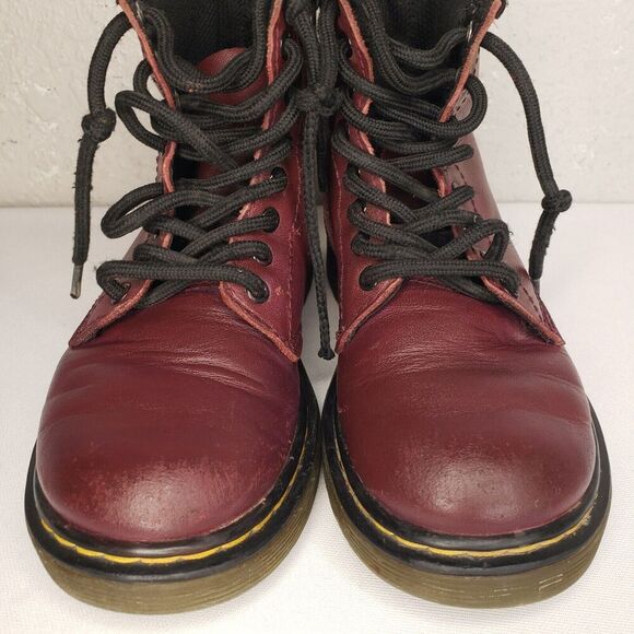 Dr Doc Martens Burgandy Leather Combat Boots Youth Kids Girls Size 12 US 1460J - Picture 2 of 16